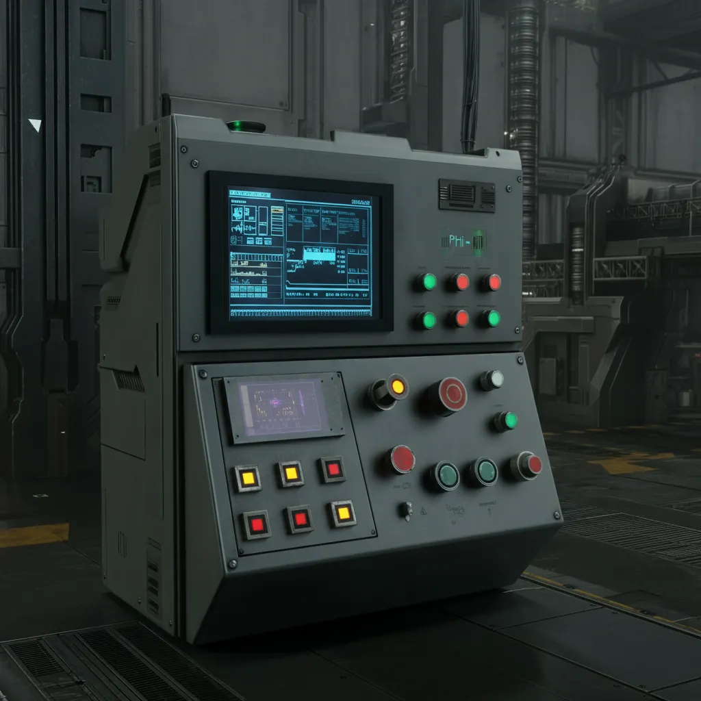 A square image of a high-tech control panel in a factory, illustrating how Phi-4 models can efficiently function in environments with limited network connectivity.