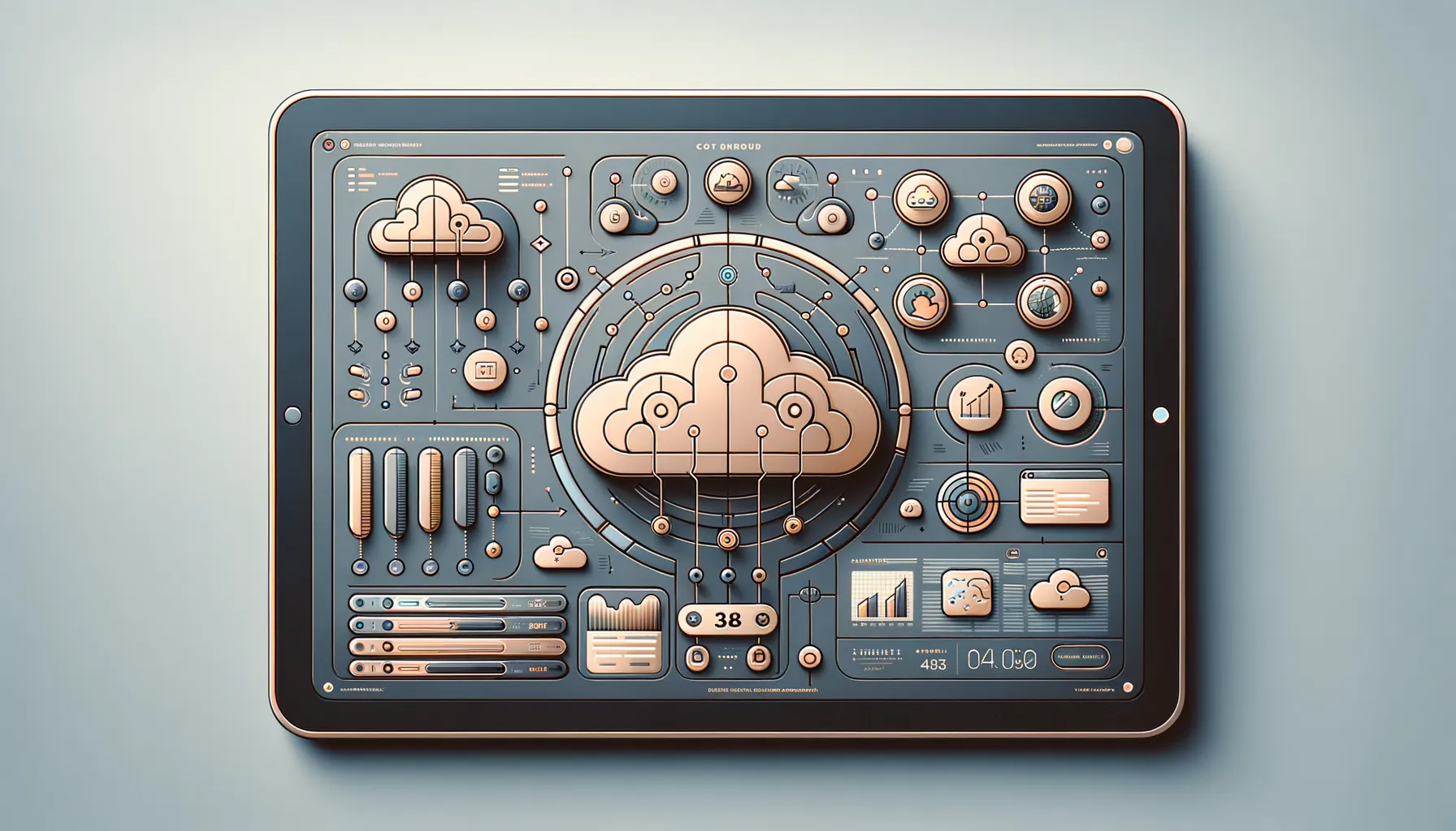 A sophisticated digital dashboard showing multi-cloud management.