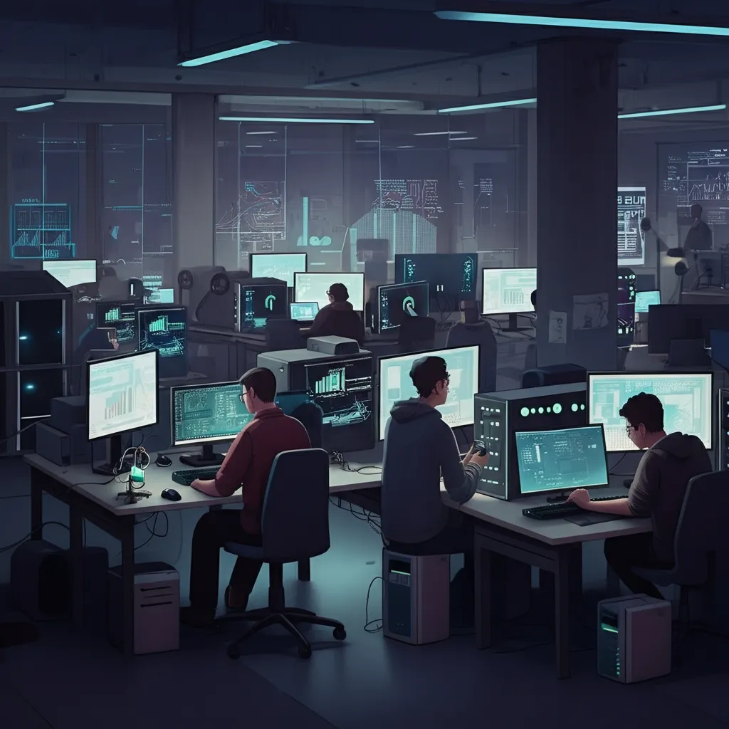 Capturing the essence of AI-driven innovation in a bustling workspace.